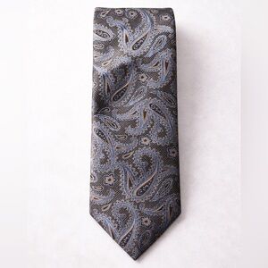 NWT Pronto Uomo Made In Italy 100% Silk Tie Blue Gold Paisley 3” Classic Width